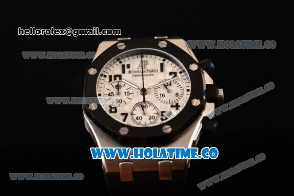 Audemars Piguet Royal Oak Offshore Miyota OS20 Quartz Steel Case with White Dial and Black Arabic Numeral Markers - PVD Bezel (EF) - Click Image to Close